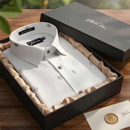 Linen Butta White With Plus Print Shirts For Men