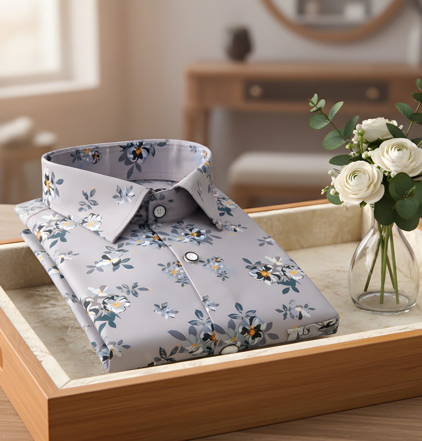 Digital Gray Rama Flower Print Shirts for Men
