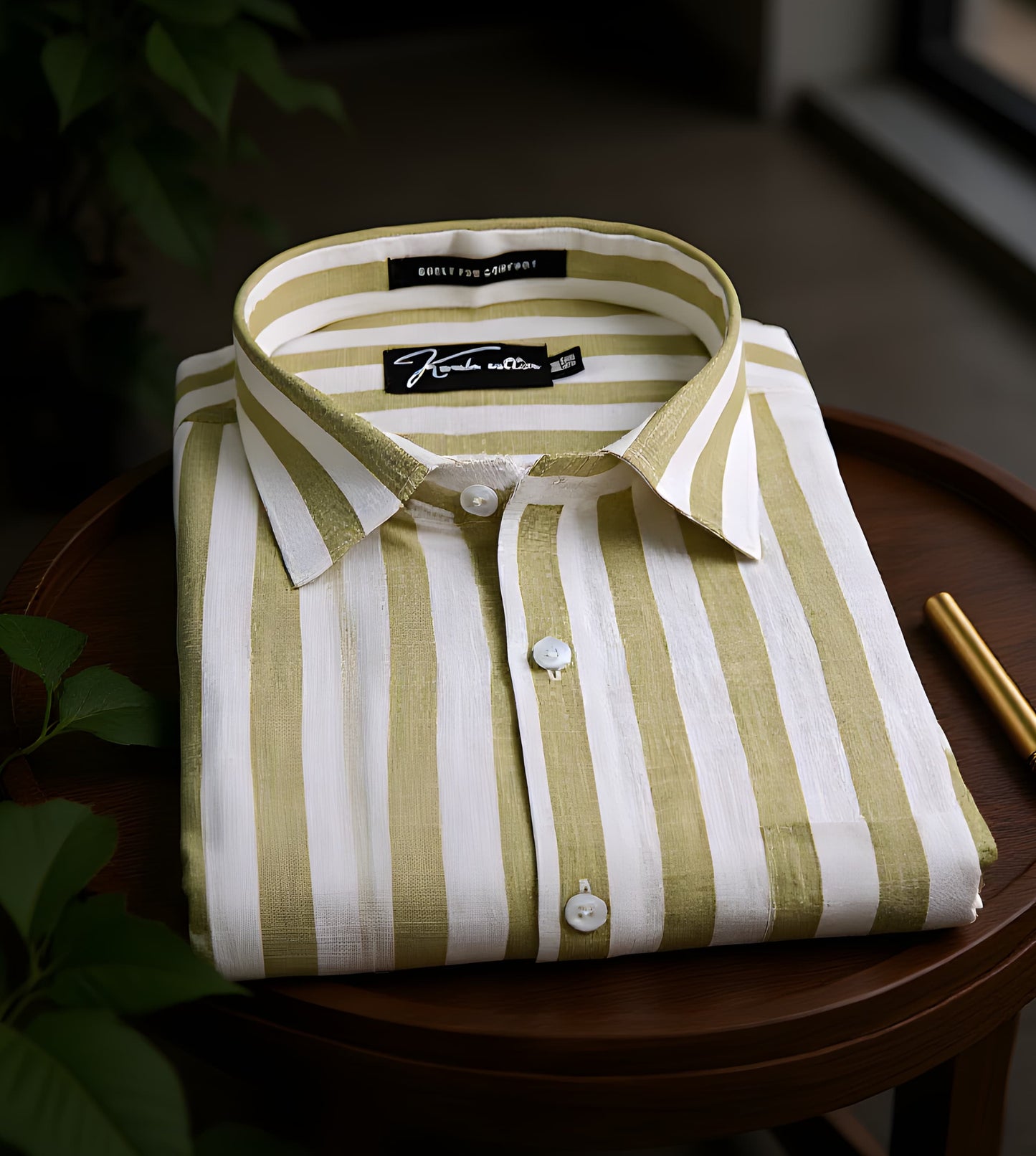 Linen White With Pista Green Patta Print Shirts For Men