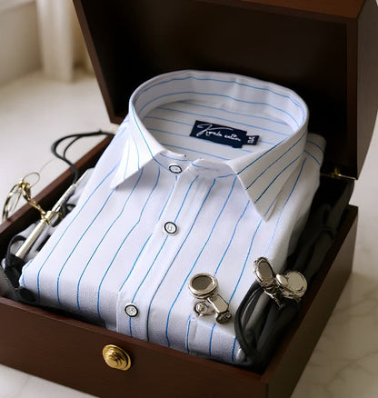 Turkey Linen White with Blue Lining Shirts for Men