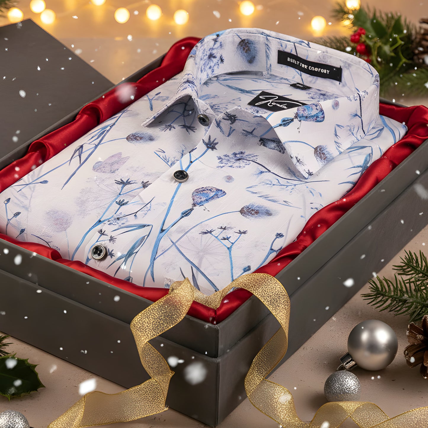 Italian linen White With Blue Flower Print