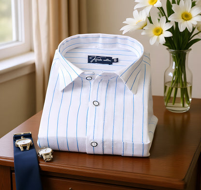 Turkey Linen White with Blue Lining Shirts for Men