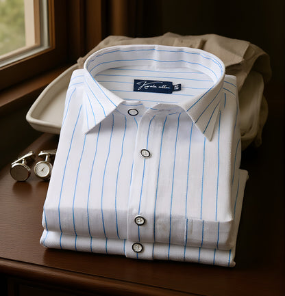 Turkey Linen White with Blue Lining Shirts for Men