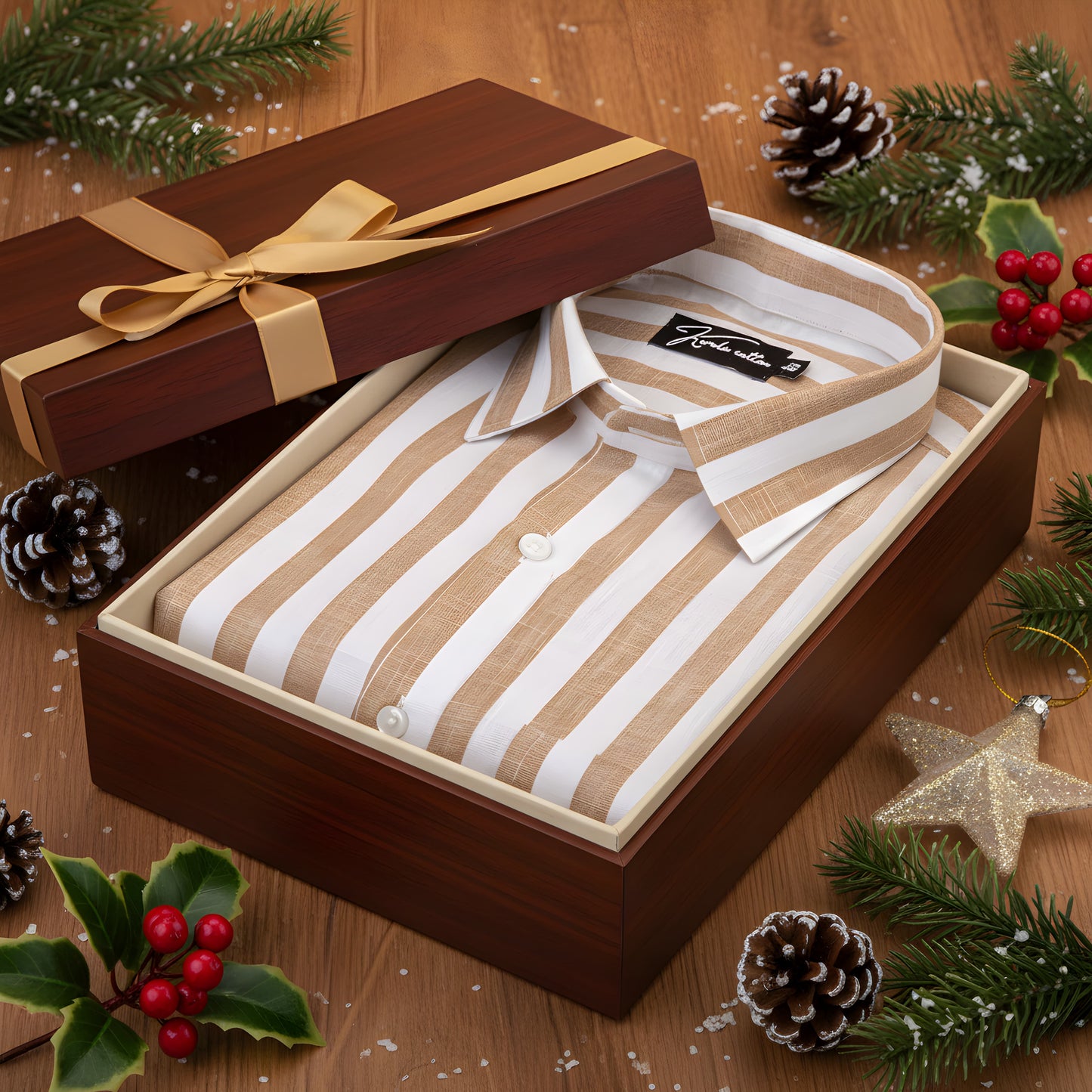 Linen White With Brown Patta Print Shirts for Men