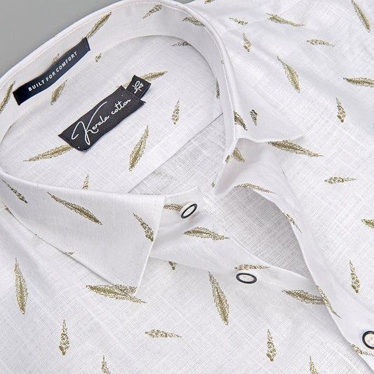Turkey Linen White with Green Blend Shirts for Men