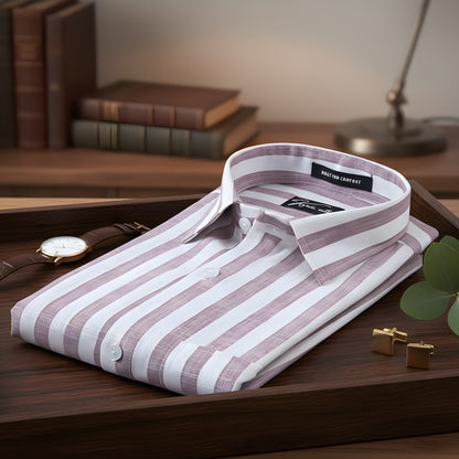 Linen White With Lavender Patta Print Shirts For Men