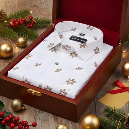 Turkey Linen White With Brown Flower Shirts for Men