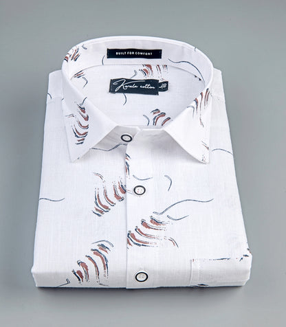 Turkey Linen White With Pink Grey Print Shirts