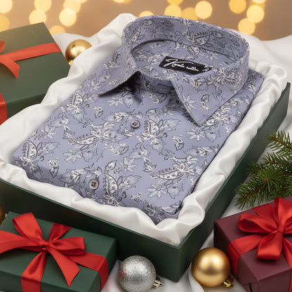 Gloster Cotton Lavender Pathan Print Shirts for Men