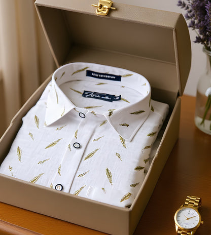 Turkey Linen White with Green Blend Shirts for Men