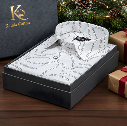 Linen Cream with Mahendi Chain Print Shirts for Men