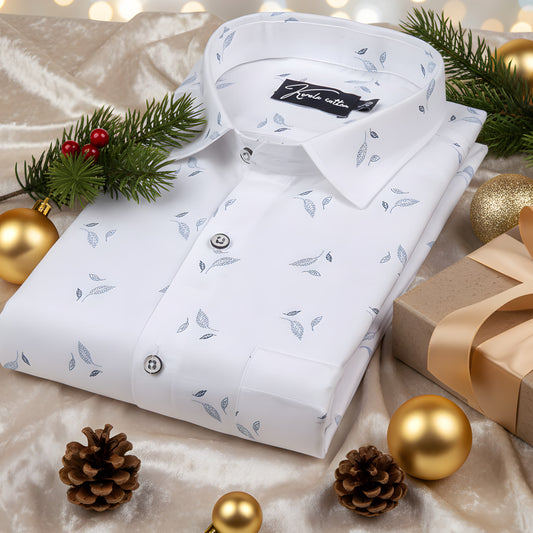 Turkey Linen White With Sky Batel Print Shirts For Men