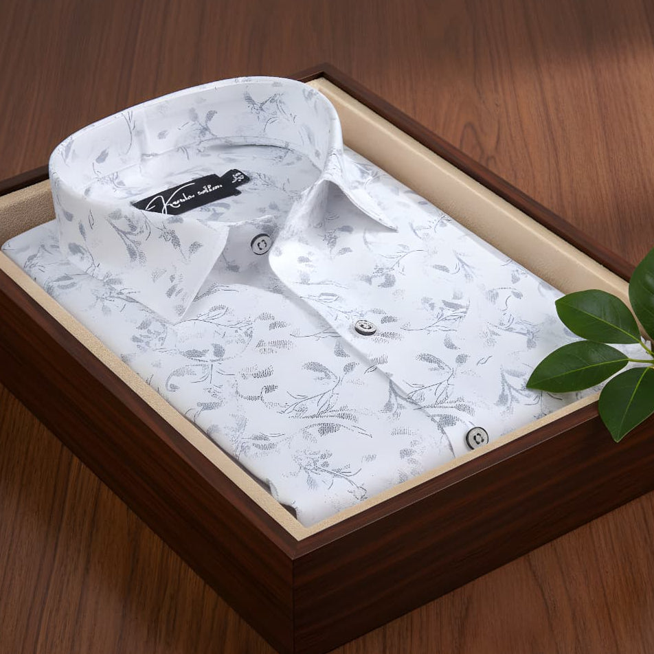 Turkey Linen White With Sky flower Shirts for Men