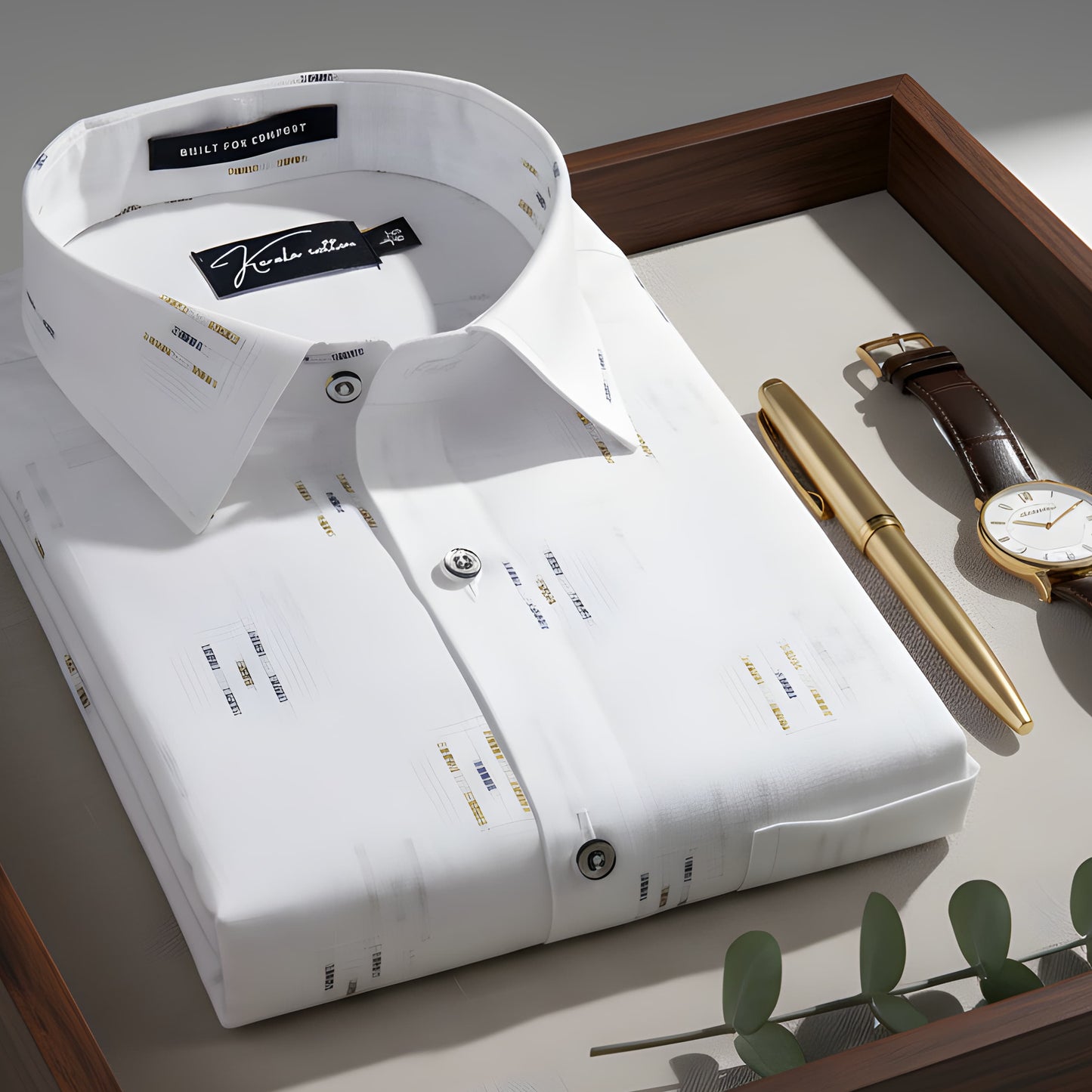 Linen Butta White With Three Lines Printed Shirts For Men