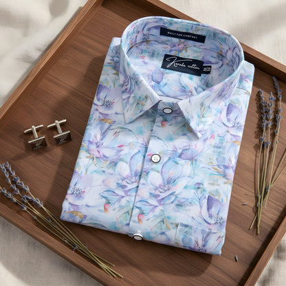 New Italian Linen Blue Rama Mix Print Shirts For Men