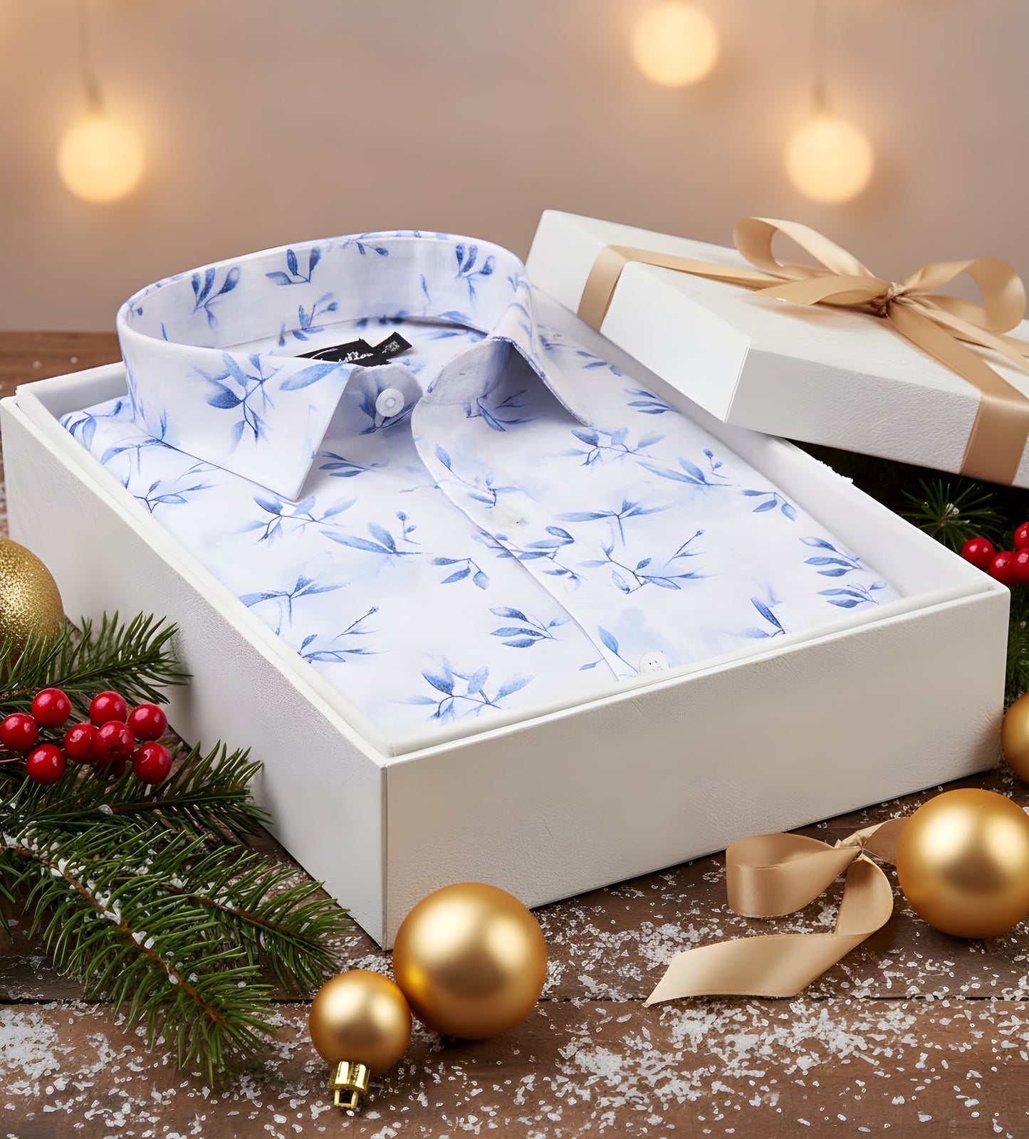 Italian linen white with blue batel print