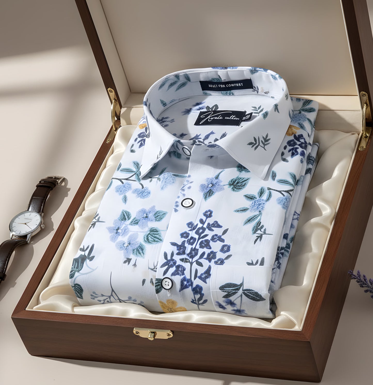 New Italian Linen White With Blue Flower Print Shirts For Men