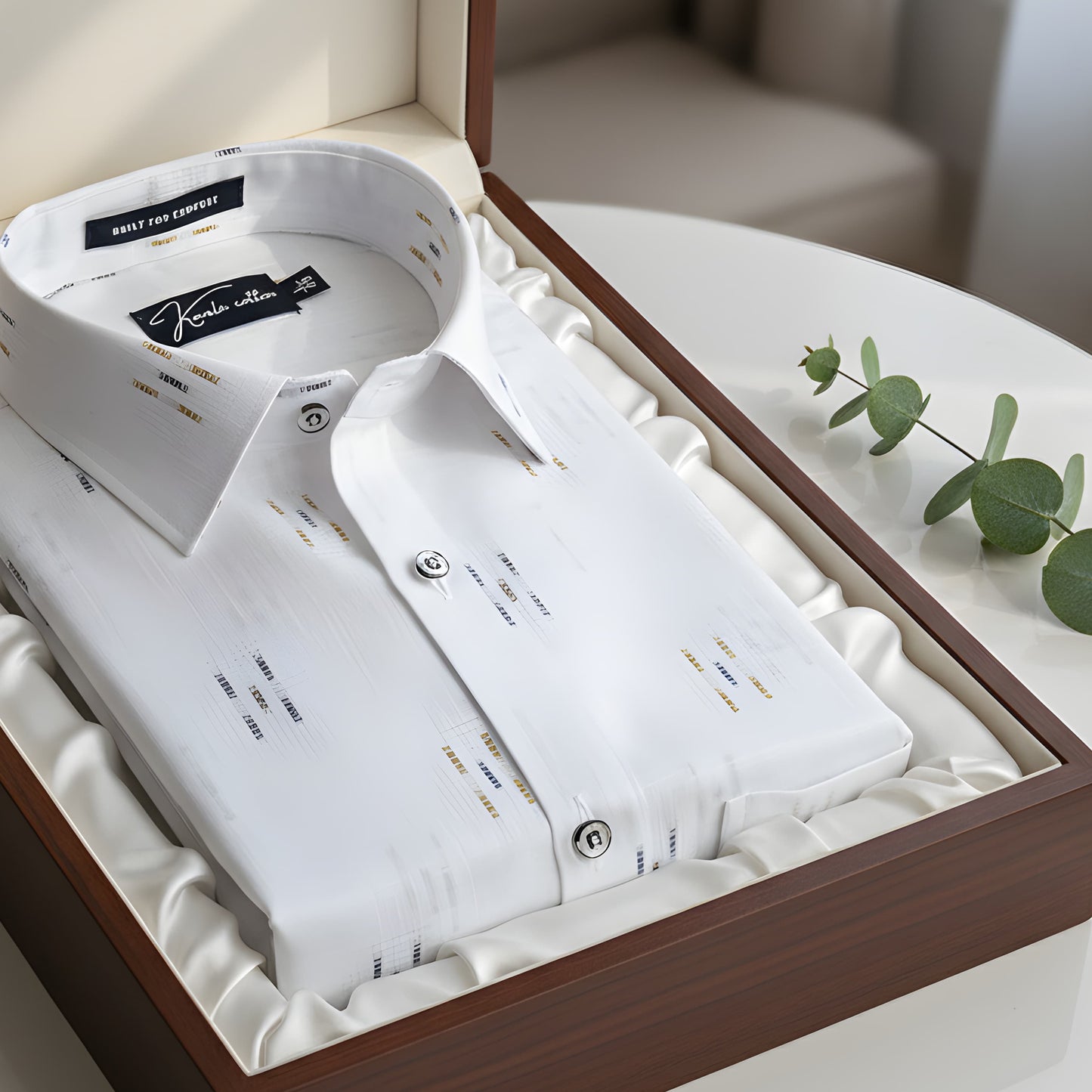 Linen Butta White With Three Lines Printed Shirts For Men