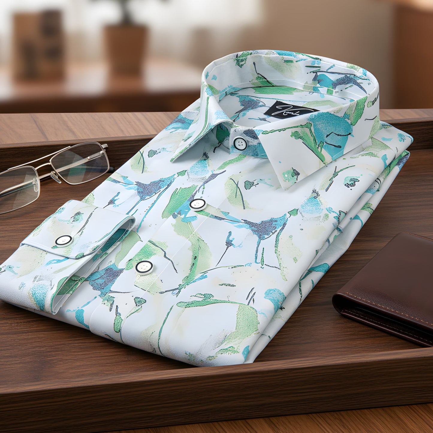 Digital White with Green Rama Circle Print Shirts for Men