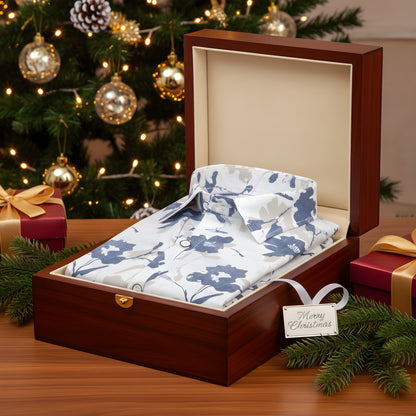 Sidney Linen White With Blue Fone Print Shirts for Men