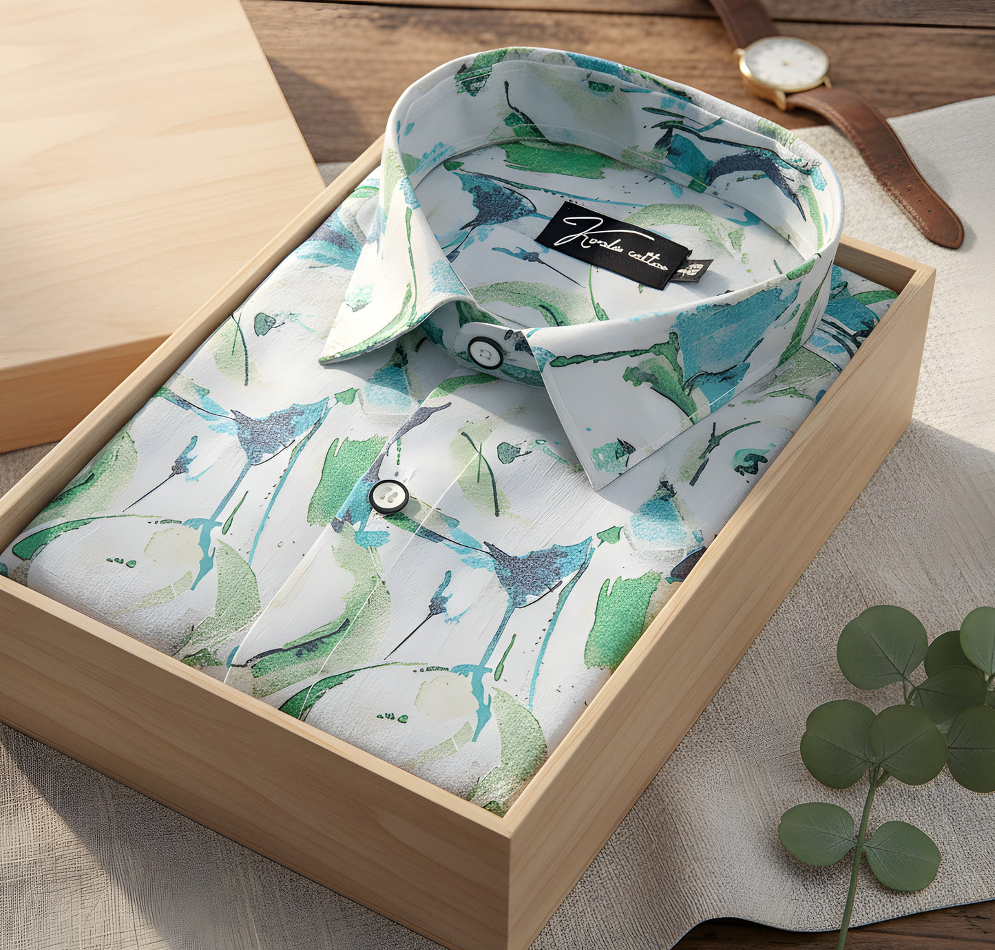 Digital White with Green Rama Circle Print Shirts for Men