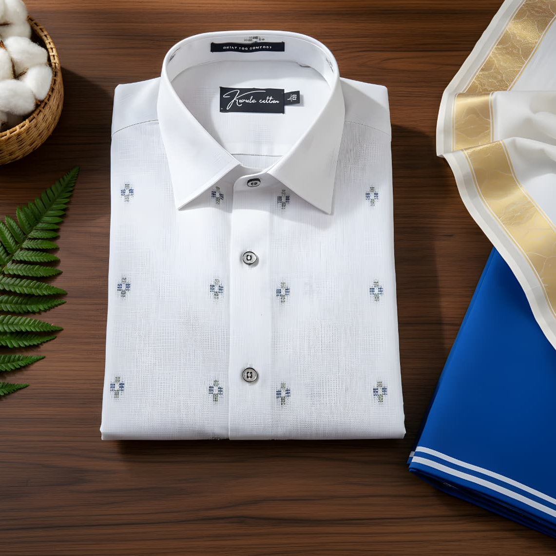 Linen Butta White With Plus Print Shirts For Men