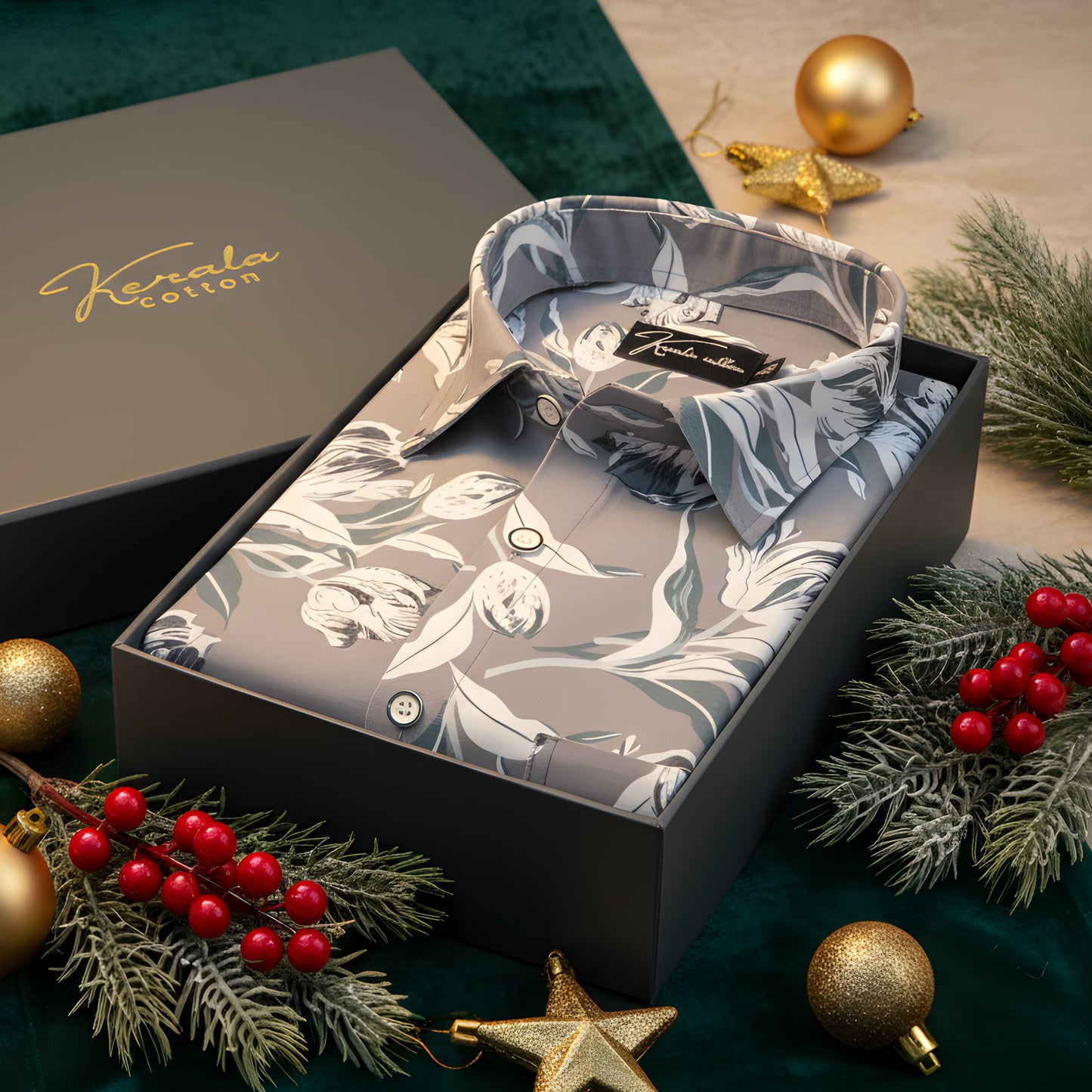 Fancy Melange Dark Grey with White flower Print Shirts for Men