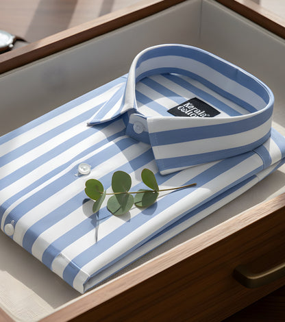 Linen White With Sky Patta Print Shirts For Men