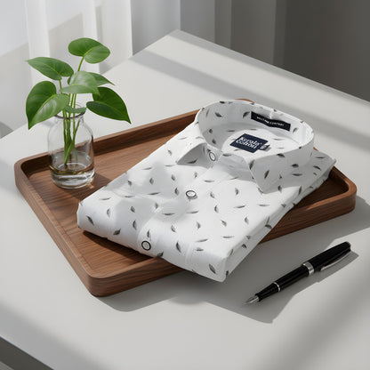 Turkey Linen White With Grey Blend Print Shirts