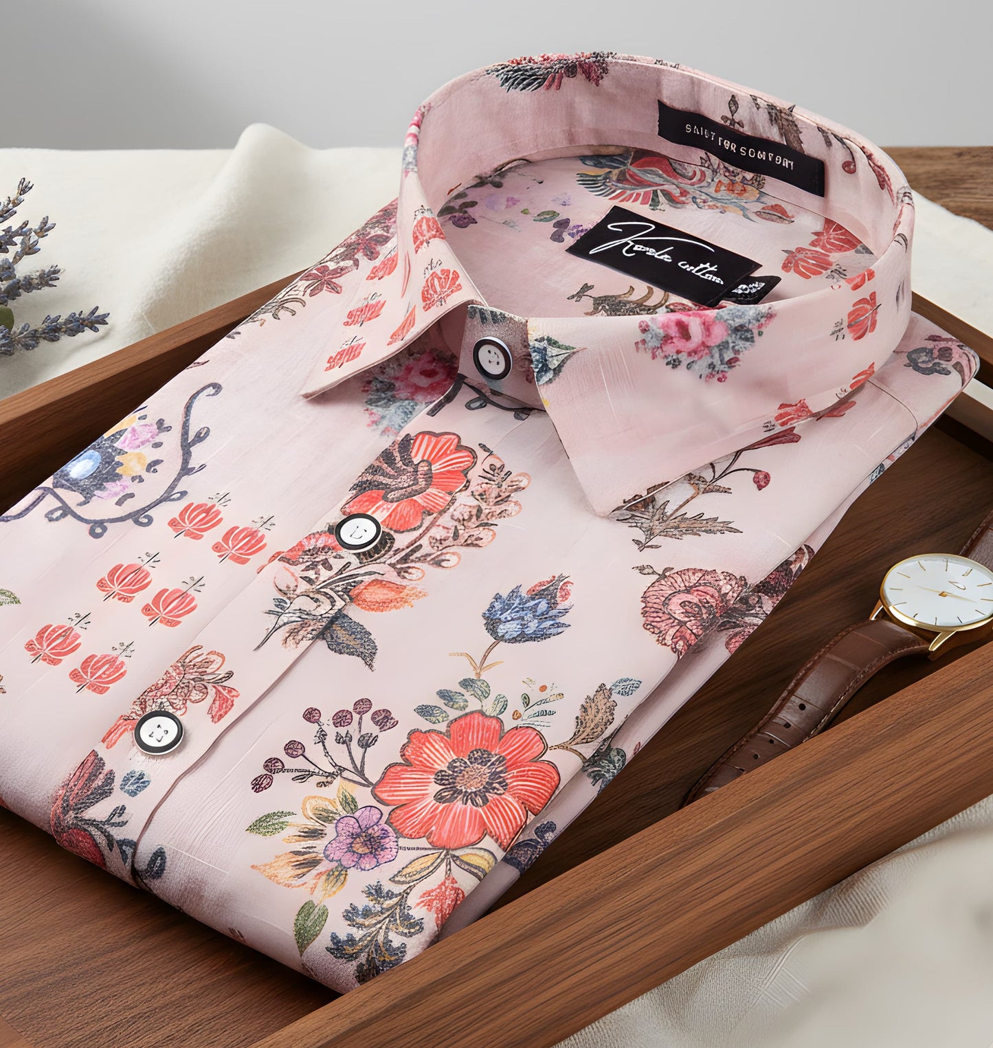 New Italian Linen Light Marrun With Dark Multicolour Flower Print Shirts