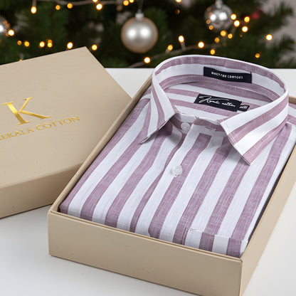 Linen White With Lavender Patta Print Shirts For Men