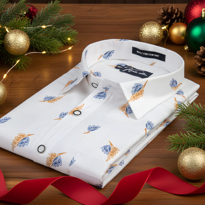 Turkey Linen White With Blue Yellow Print Shirts For Men