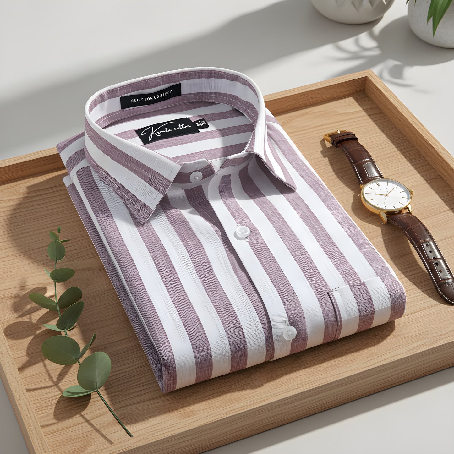 Linen White With Lavender Patta Print Shirts For Men