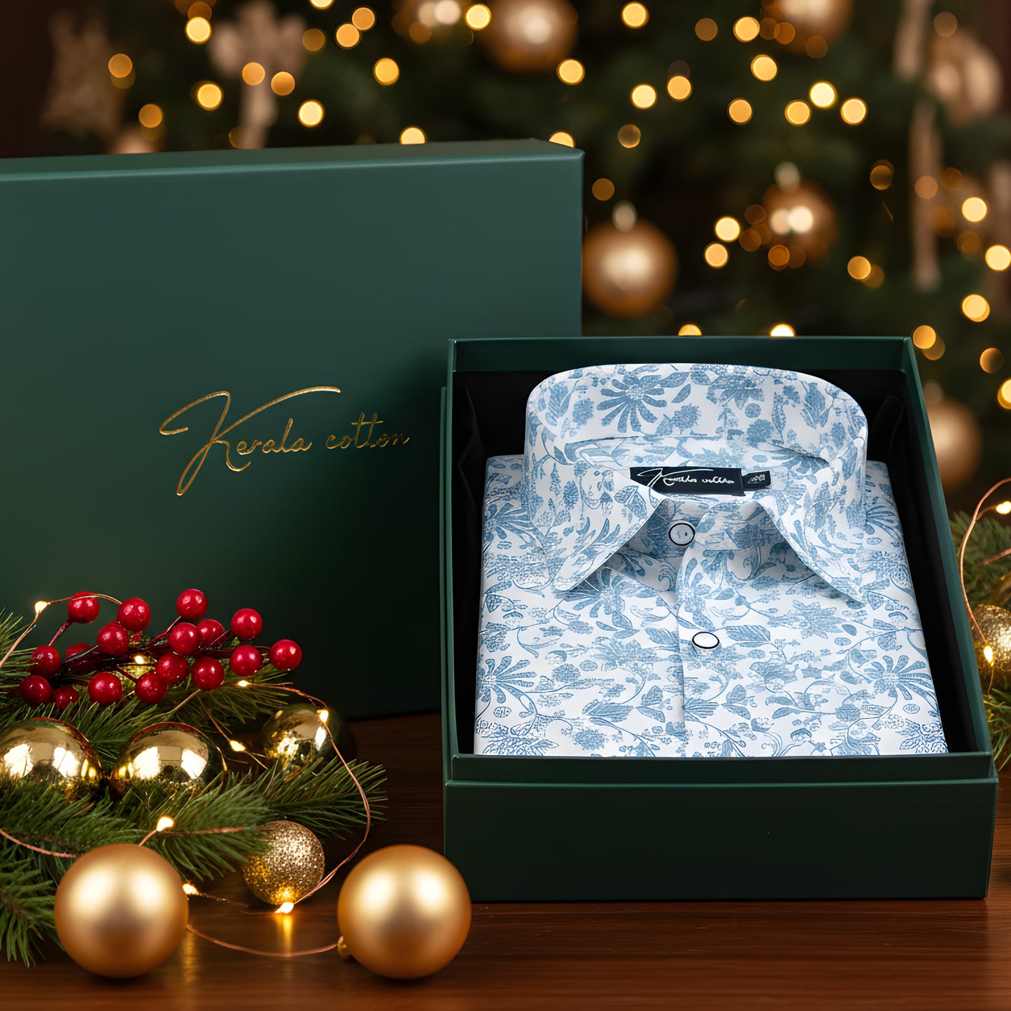 Gloster Cotton Cream with rama flower Print Shirts for Men