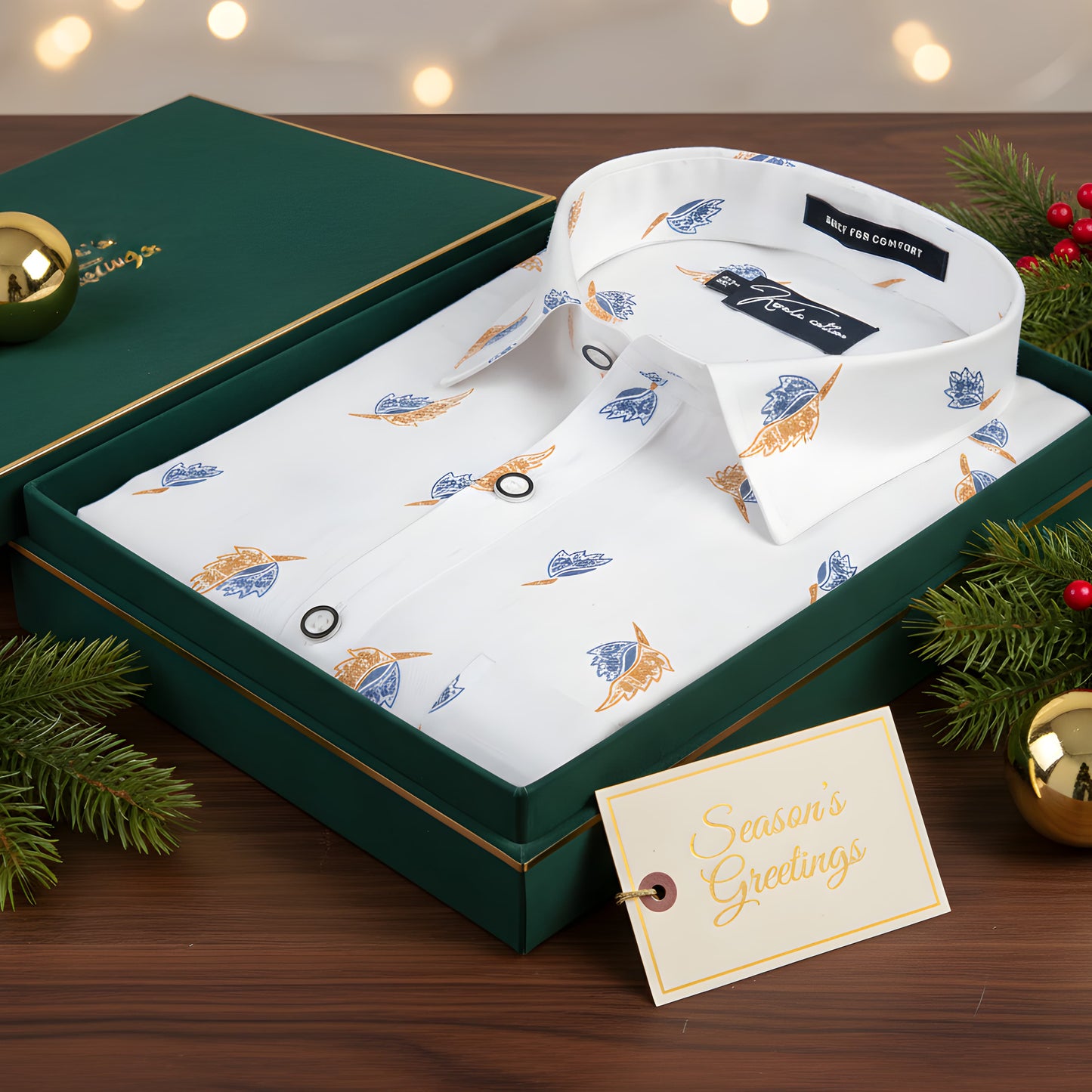 Turkey Linen White With Blue Yellow Print Shirts For Men