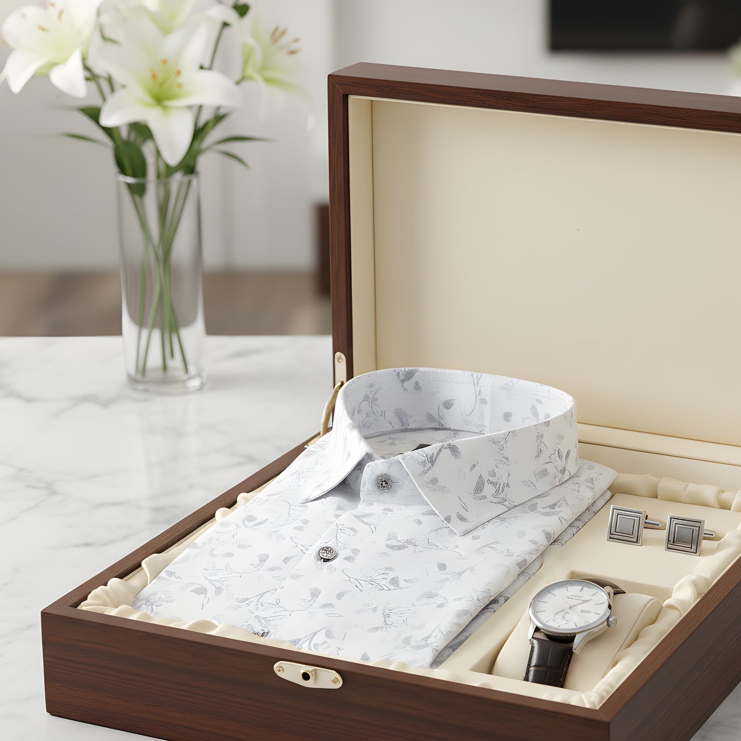 Turkey Linen White With Sky flower Shirts for Men