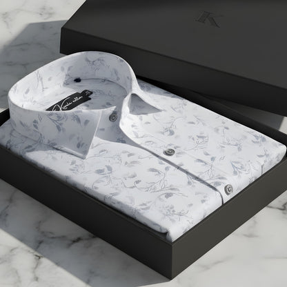Turkey Linen White With Sky flower Shirts for Men