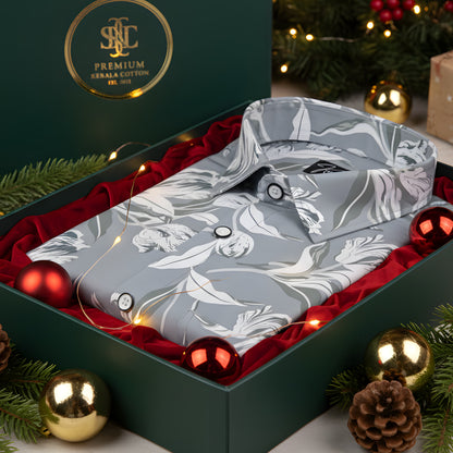Fancy Melange Light Gray with White flower Print Shirts for Men