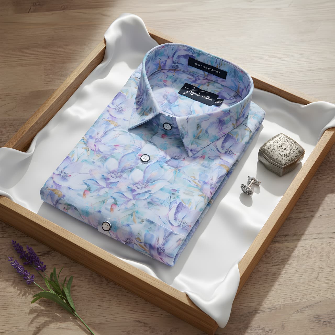 New Italian Linen Blue Rama Mix Print Shirts For Men