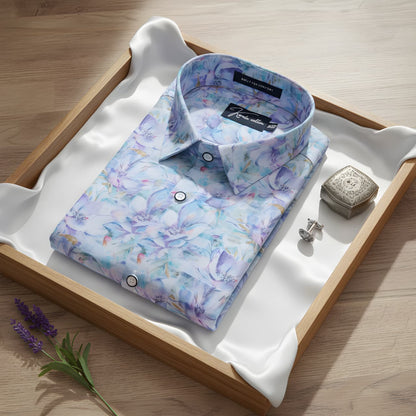 New Italian Linen Blue Rama Mix Print Shirts For Men