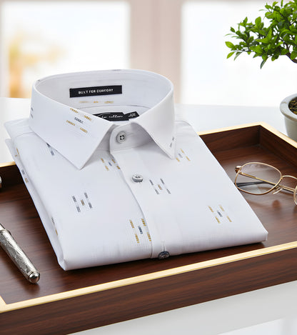 Linen Butta White With Three Lines Printed Shirts For Men