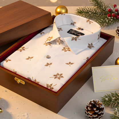 Turkey Linen White With Brown Flower Shirts for Men