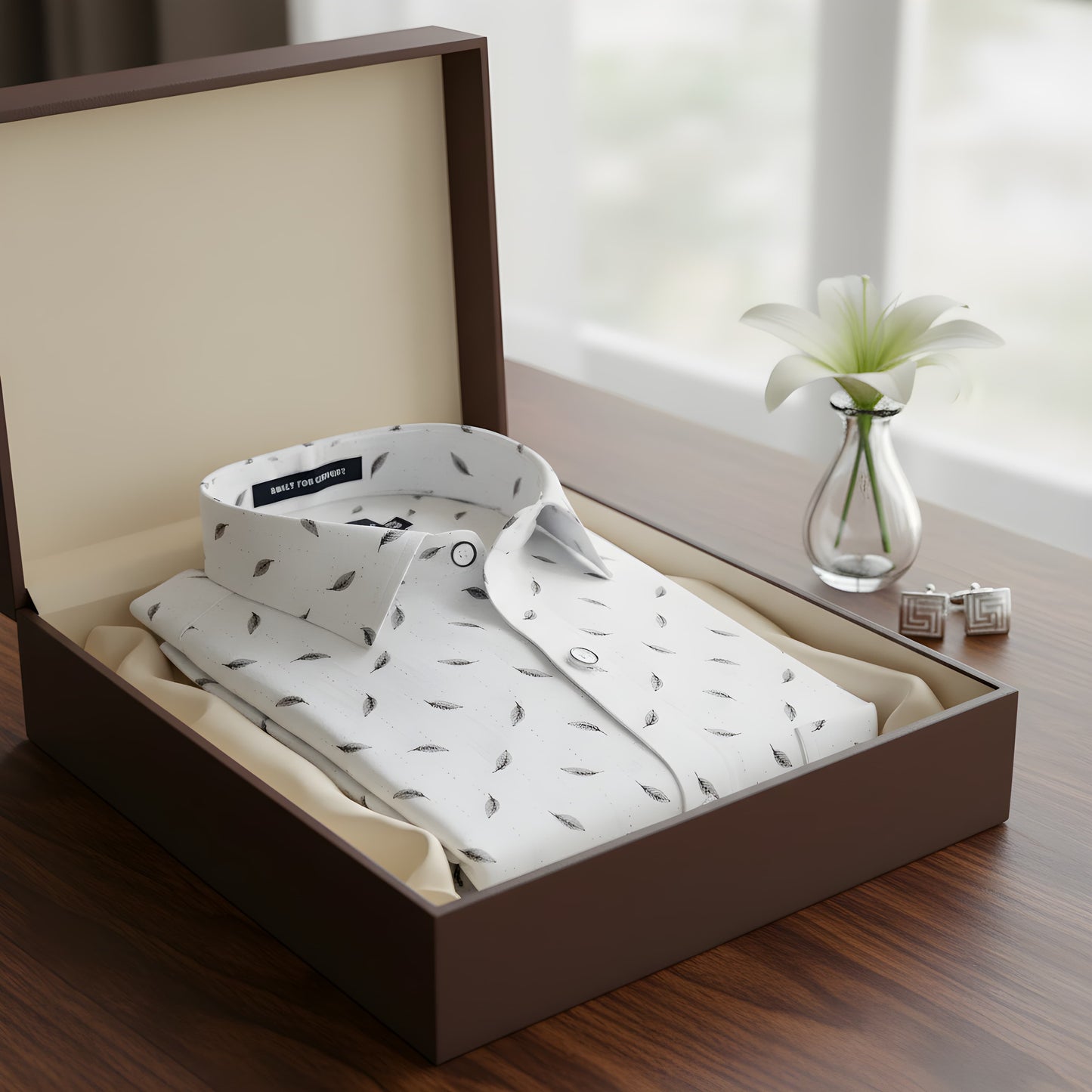 Turkey Linen White With Grey Blend Print Shirts