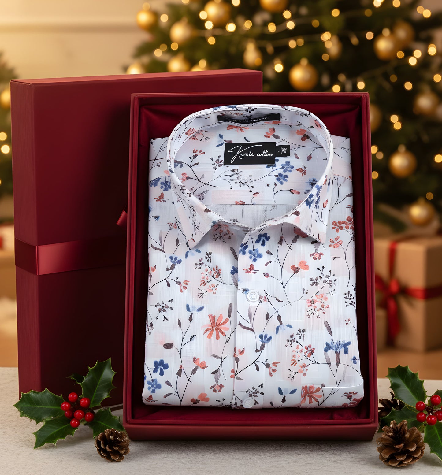 Italian Linen White With Red Blue Mix Printed Shirts