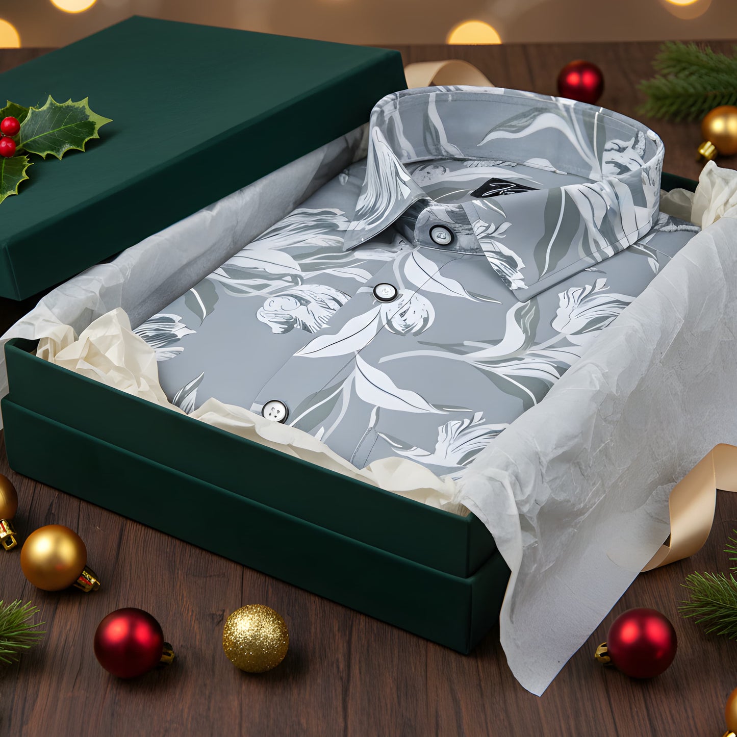 Fancy Melange Light Gray with White flower Print Shirts for Men