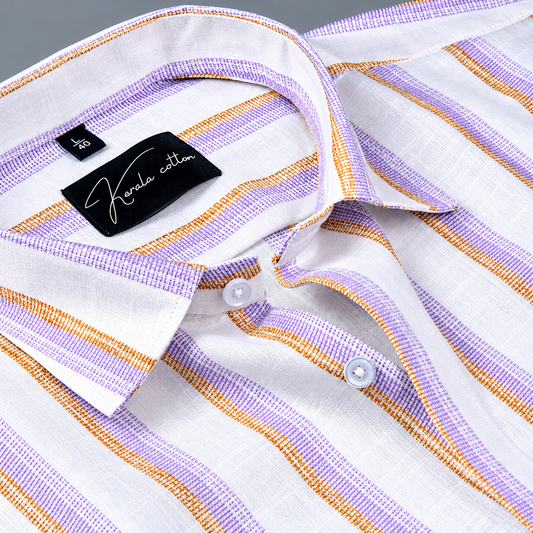Jute White with Lavender Patta Shirts for Men