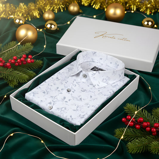 Turkey Linen White With Sky flower Shirts for Men