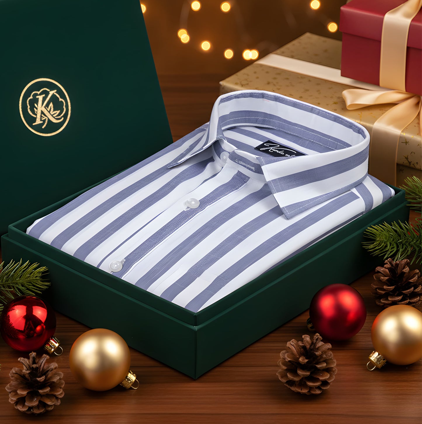 Linen White with Navy Blue Patta Shirts for Men