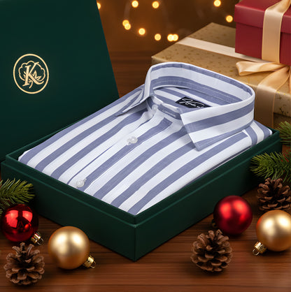 Linen White with Navy Blue Patta Shirts for Men