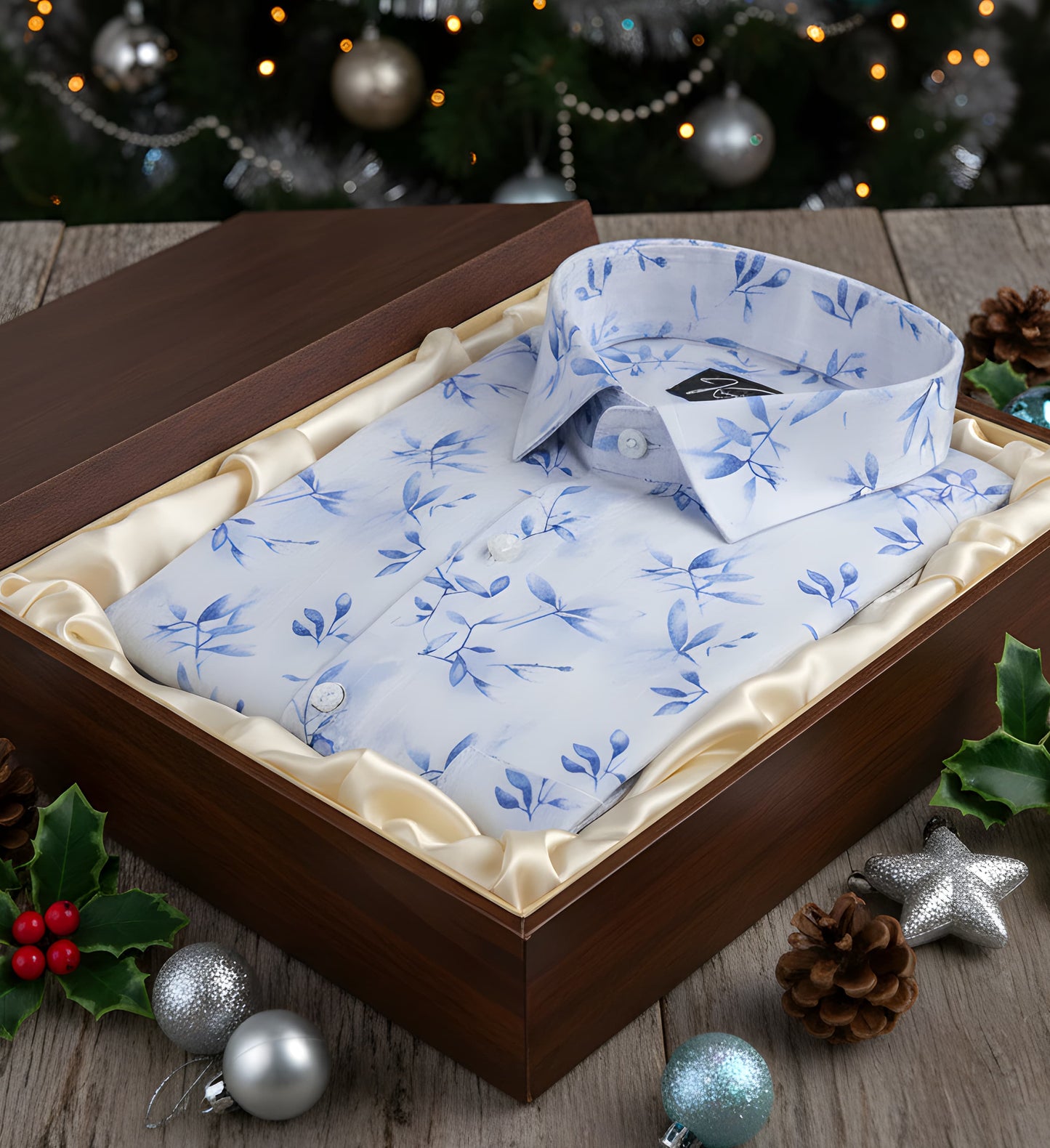 Italian linen white with blue batel print